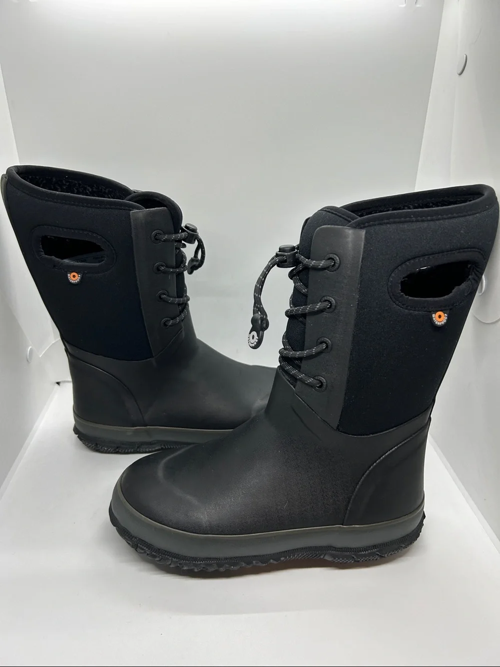 Children's Bogs Arcata Waterproof Lace Up Boot Black Rubber/Nylon Jersey Size 3